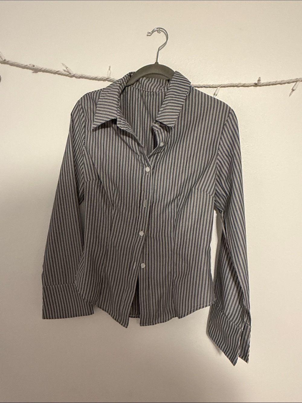 SHEIN Gray and White Striped Button-Down Shirt